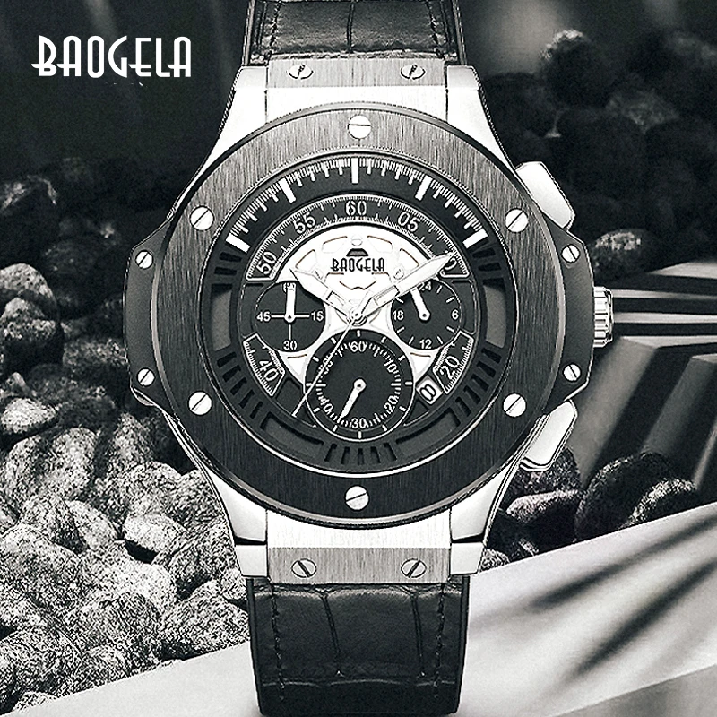 Часы наручные BAOGELA Мужские кварцевые брендовые золотистые водонепроницаемые с