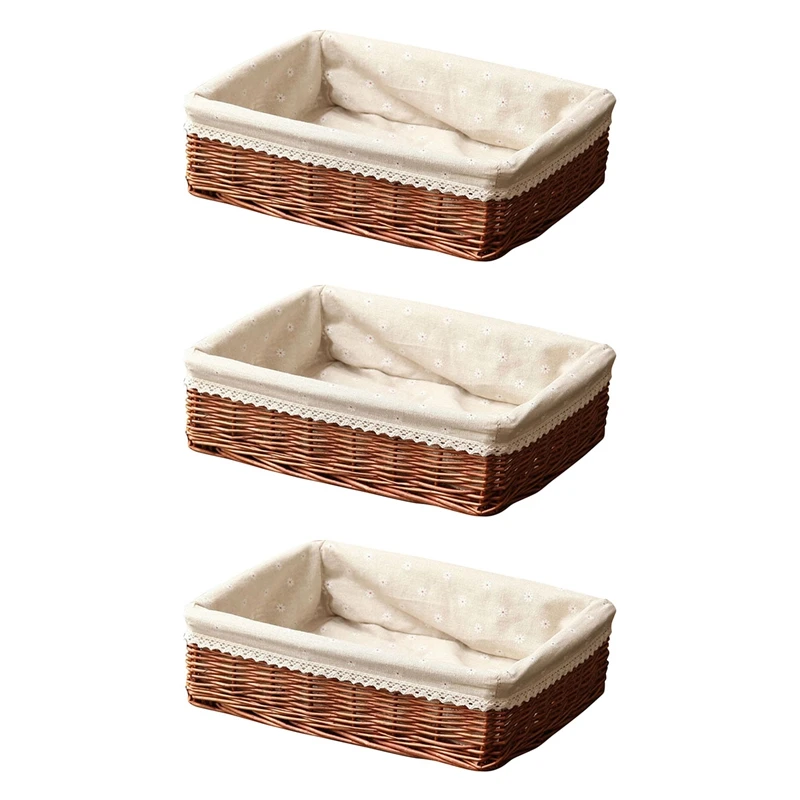 

3 Pack Handmade Wicker Storage Basket Bread Fruit Basket Serving Baskets For Home Kitchen Desk Candy Sundries Organizer