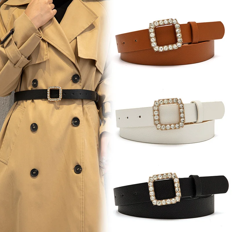 

2021 Fashion Rhinestone Inlaid Square Buckle Belt Women's Decorative Windbreaker Dress All-match Jeans Belt