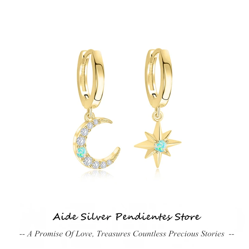 

AIDE Star Moon CZ Opal Drop 925 Sterling Silver Annivasary Gift Earrings For Women Brinco Feminino Ouro 18k Original Piercing