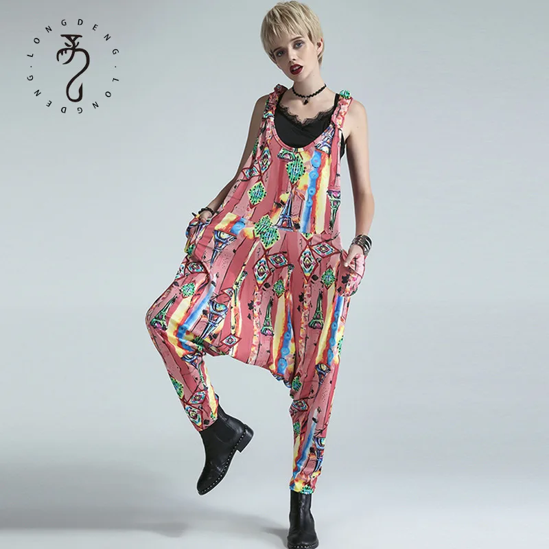 

Fashion Plus Size Women 'S Floral Cropped Jumpsuit Hanging Crotch Big Crotch Harem Suspenders