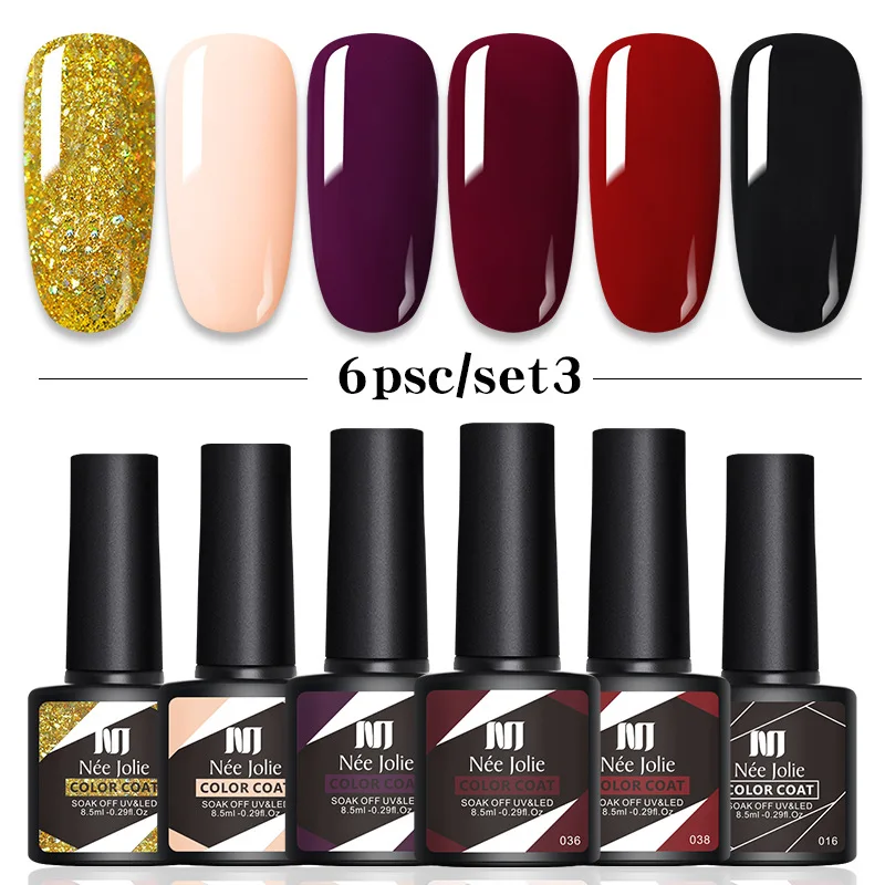 6Pcs/Set Nail Gel Nee Jolie Soak Off Gel Polish Glue New Flash Powder Solid Color Rubber Frosted Seal Gel Nail Polish