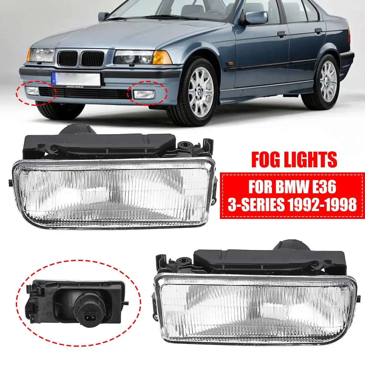 

2pcs Car Fog Light Front Bumper Righ Left Side Driving Lamp 63178357389 For BMW 3 Series E36 318 320 323 325 328i 1992-1998