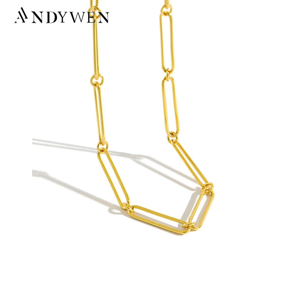 ANDYWEN 925 Sterling Silver 2021 Horoscope Chain Long Choker Necklace 40cm Square Fine Jewelry Rock Punk Jewelry For Women