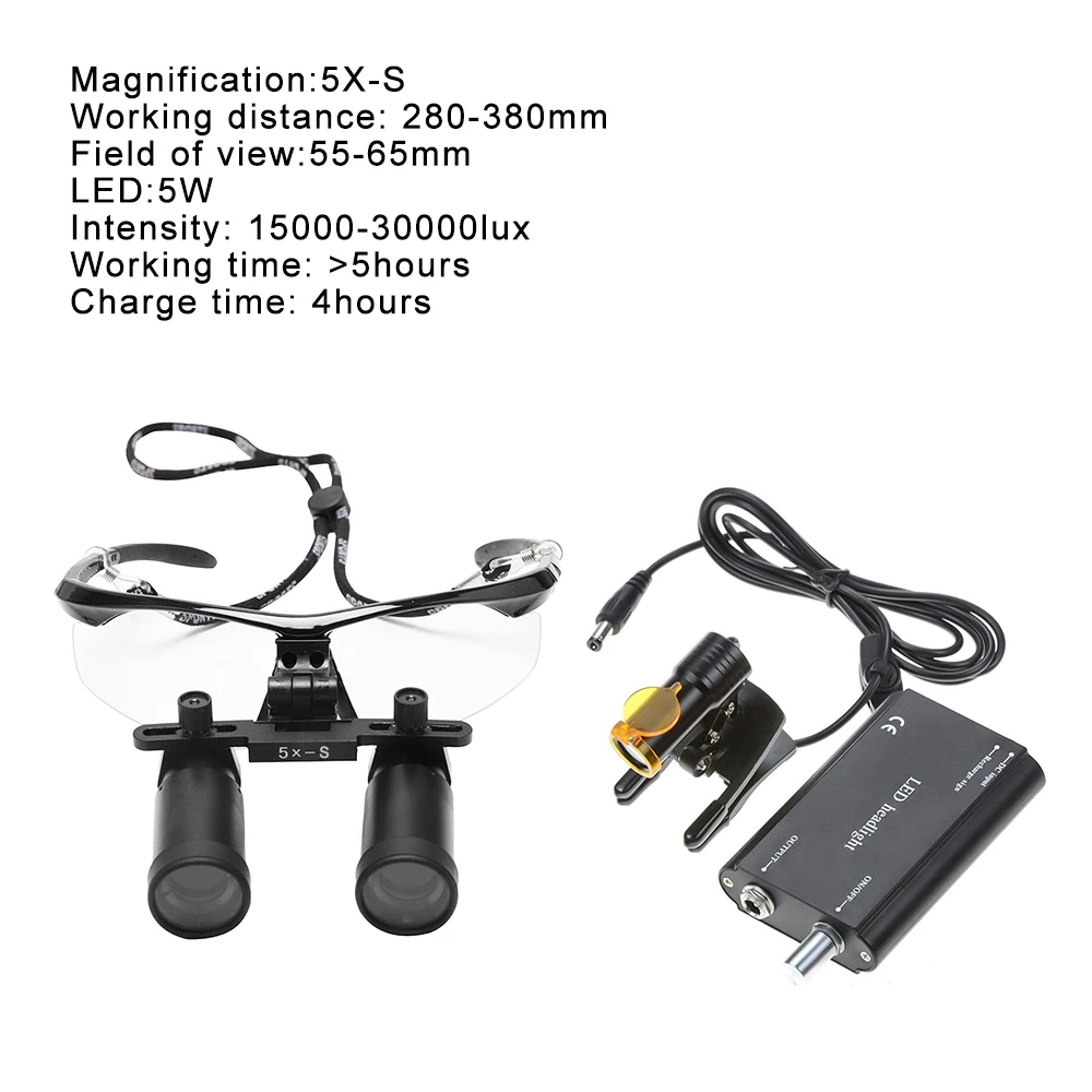 5 Вт светодиодная стоматологическая фара с 5-кратной бинокулярной