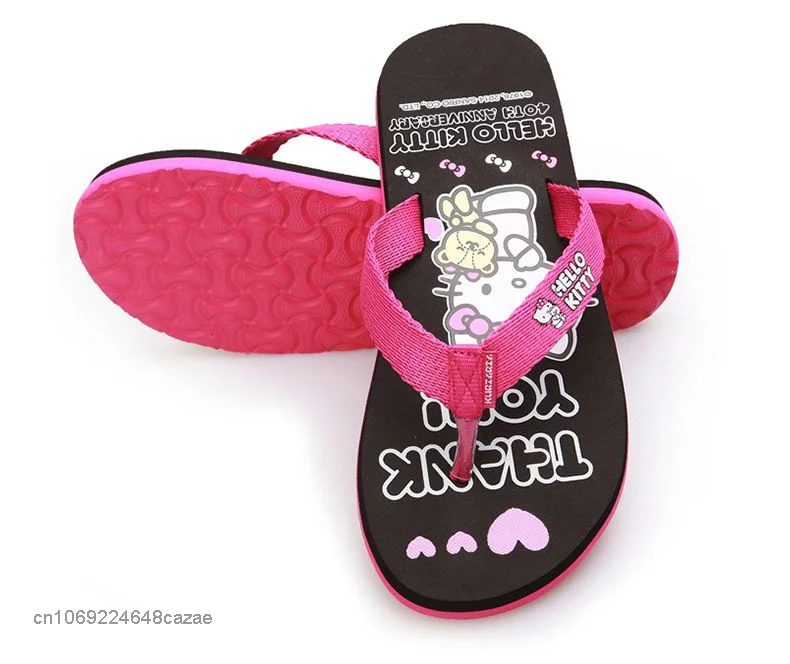 Sanrio Hello Kitty Cute Cartoon Flip Flops Korean Version Student Sweet Home Slippers Y2k Soft Bottom Non Slip Shoes For Women