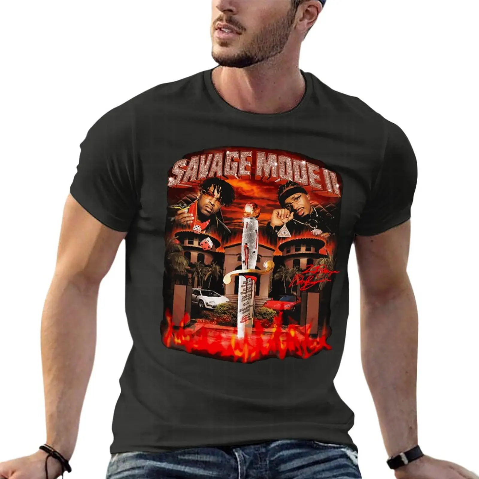 

T Shirt Longgar 21 Savage dan Metro Boomin Pakaian Pria Bermerek Streetwear Lengan Pendek Atasan Kaus Ukuran Besar