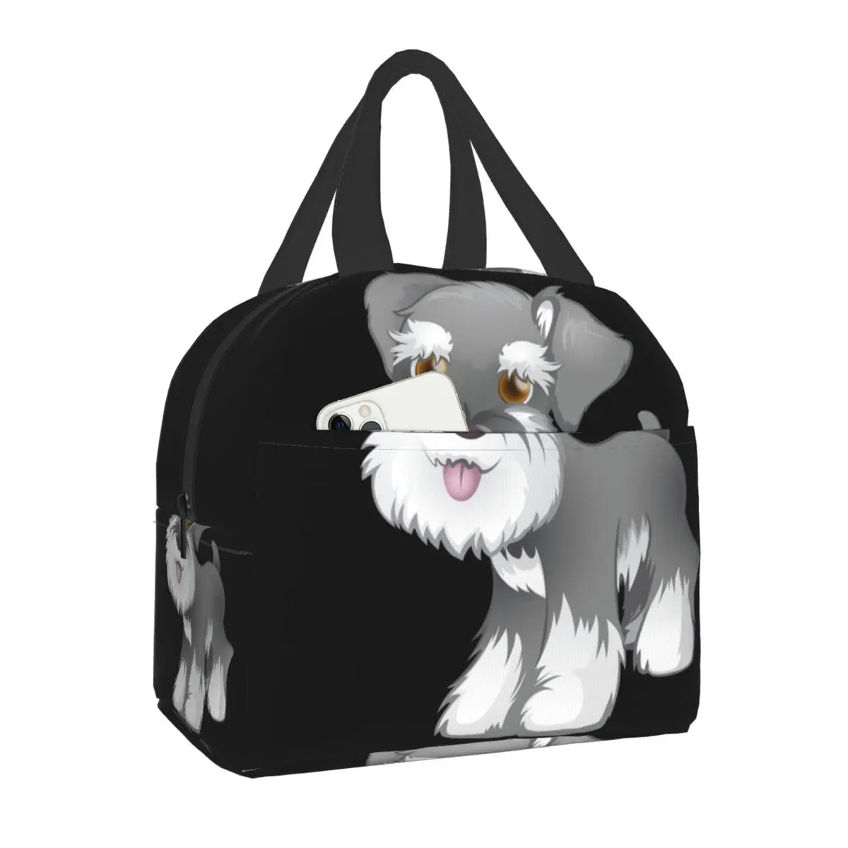 

Custom Miniature Schnauzer Puppy Dog Lunch Bag Women Warm Cooler Insulated Lunch Box for Kids School Fruit Fresh Storage Bag