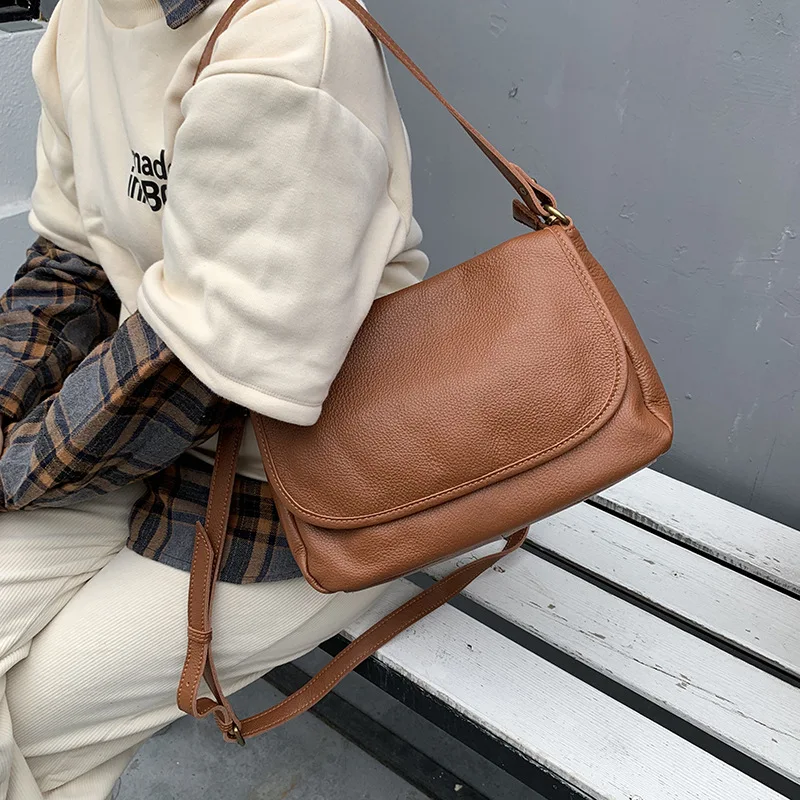 Bag Fashion Large Capacity Cowhide Single Shoulder Crossbody  Armpit Bag