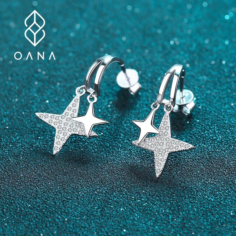 

OANA XDY925 Silver Earring Design Sense Niche Earrings Star Full Diamond Moissanite Jewelry