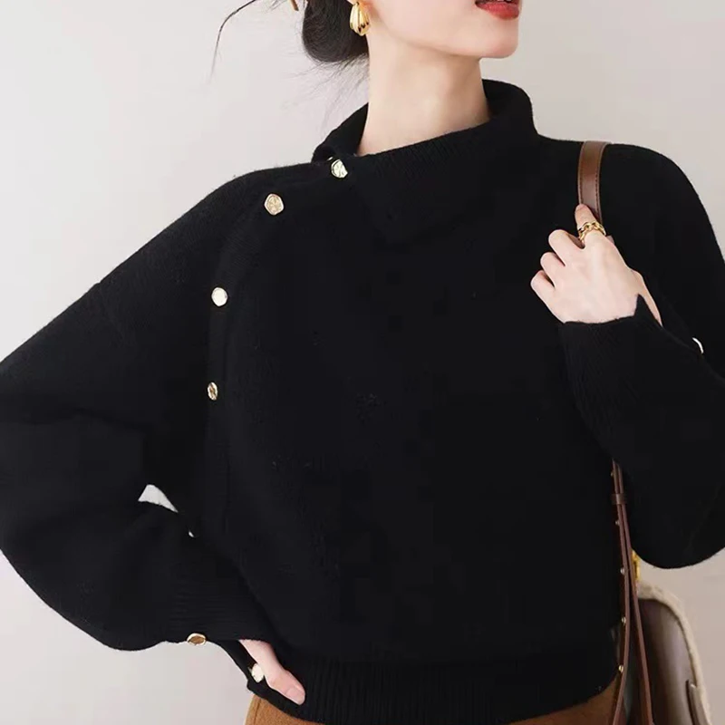 Винтажная водолазка GIDYQ красный яркий свитер женские элегантные шикарные