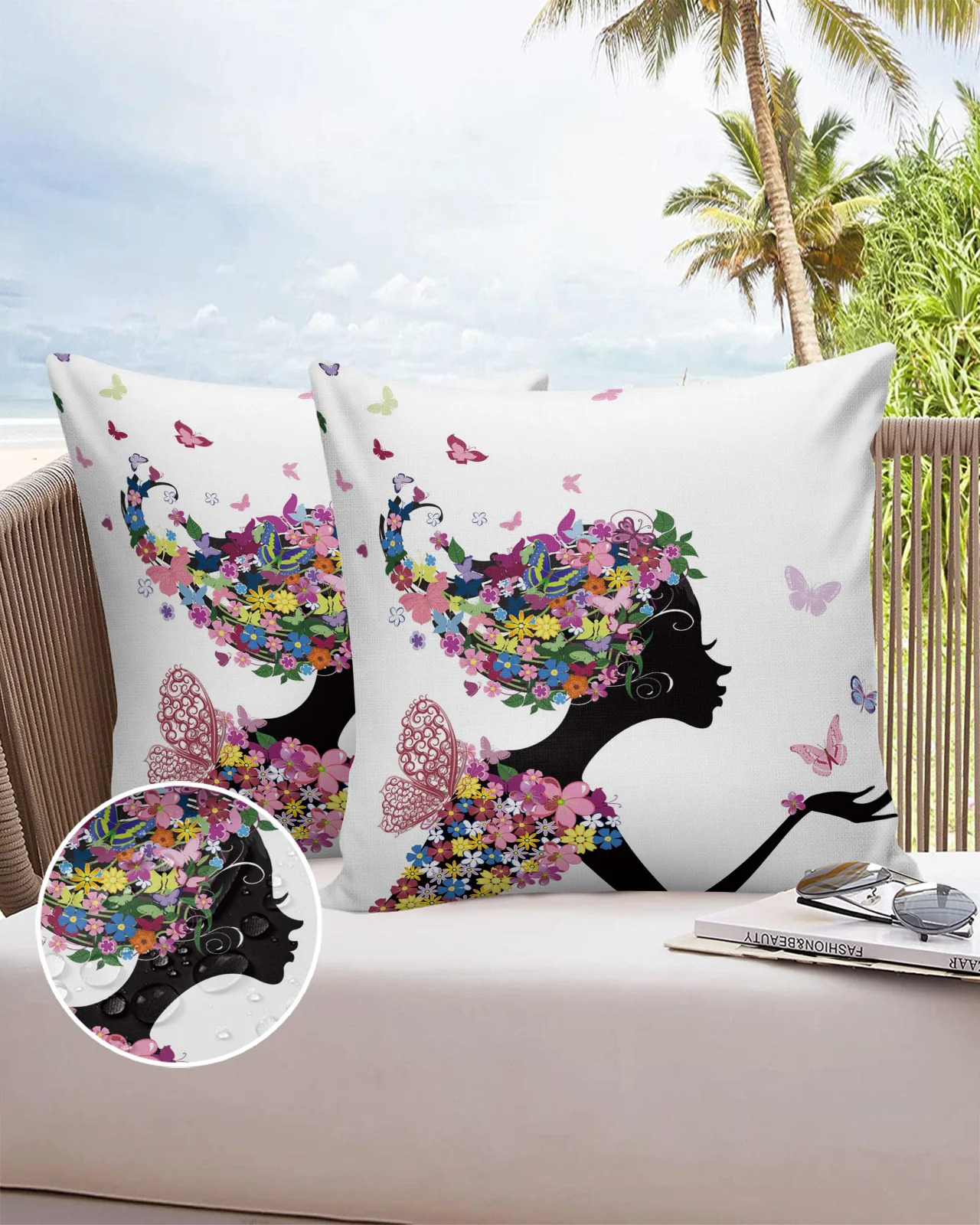 

Woman Butterfly Flowers Sofa Double-sided Printing Pillow Covers 30 X 50cm Waterproof Square Pillowcase for Bedroom