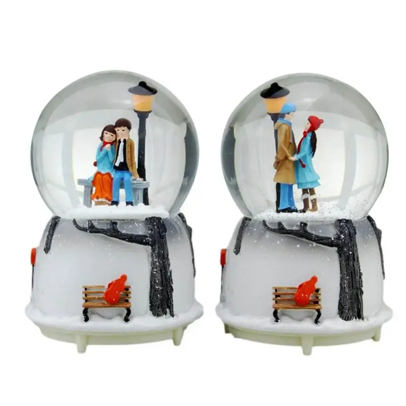 

Snow Globe Music Box Couple Crystal Ball Music Box Sky City Music Crystal Ball Gift With Colorful Lights & Automatic Snowflakes