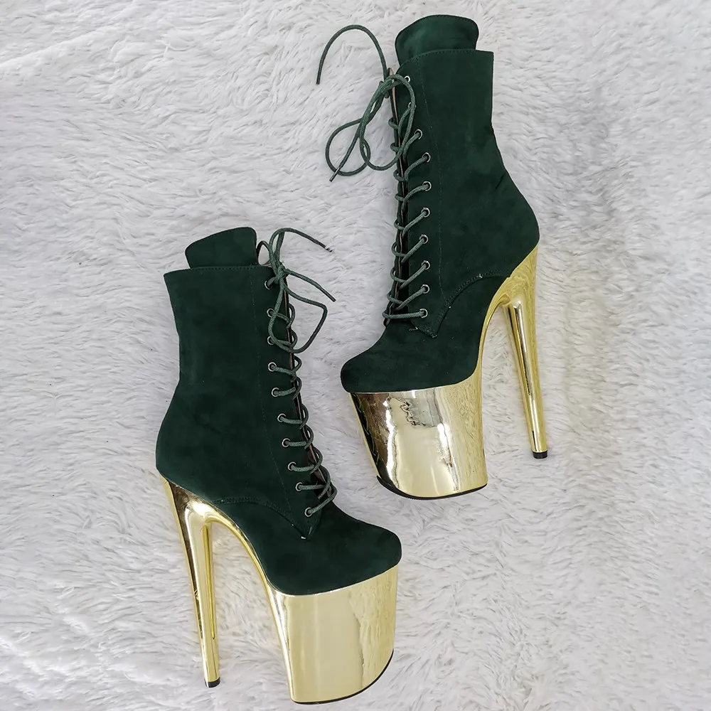 Leecabe Dark Green Suede 20CM/8inches High Heel platform closed toe Pole Dance boots