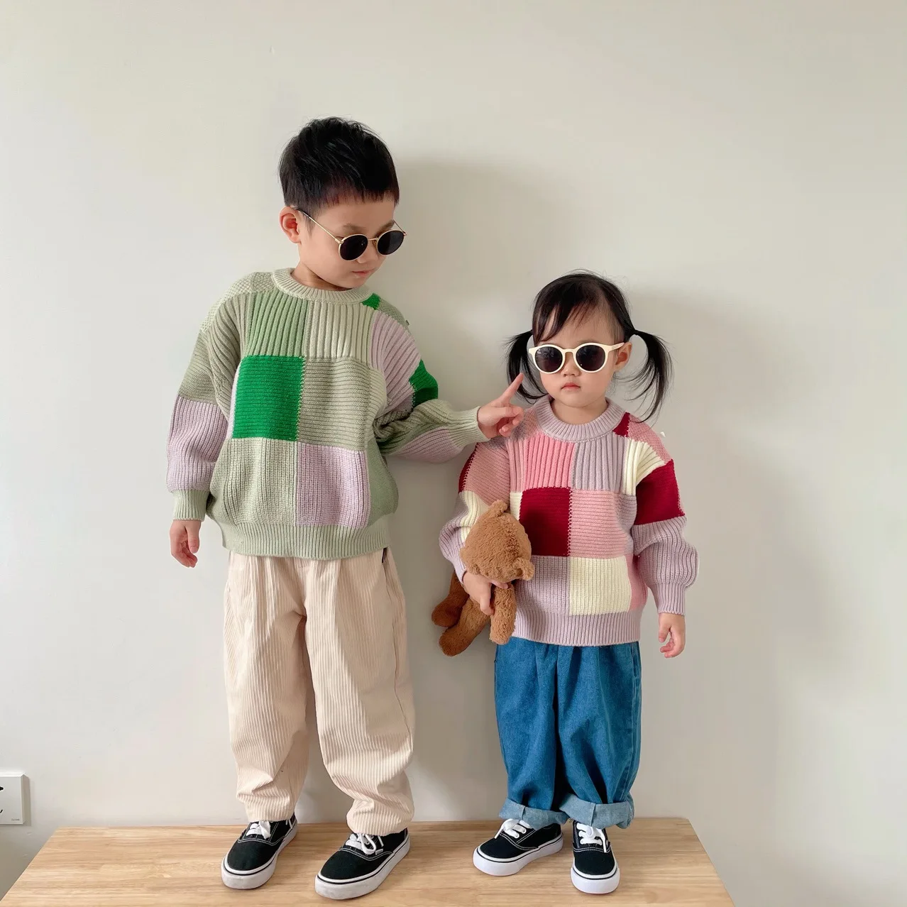 Купи 2022Autumn Winter Sweater Arcylic Knitted Pullovers Tops Boys Girls Colorblock Outfits Sweaters Infant Baby Casual Crewneck Tops за 1,210 рублей в магазине AliExpress