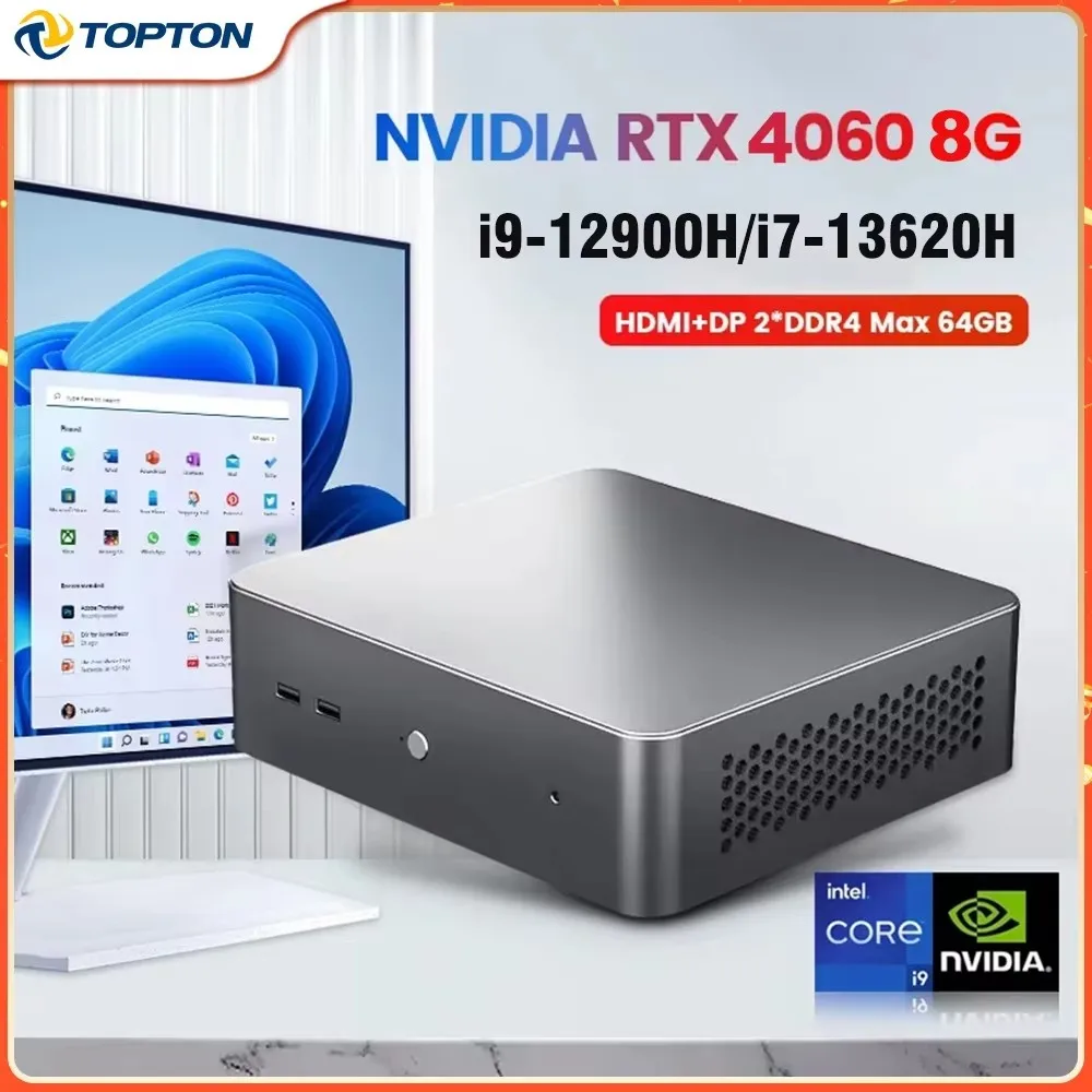 TOPTON мини игровой ПК NVIDIA RTX 4060 8G Intel i9 12900H i7 13620H DDR4 NVMe SSD настольный компьютер для