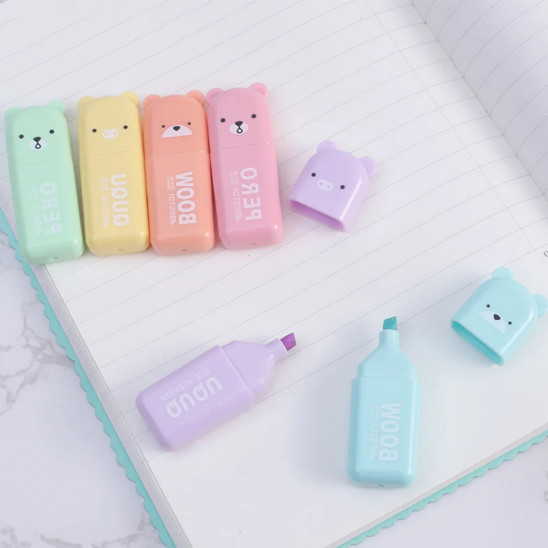 

6Pcs/Set Cartoon Animals Highlighter Macaron Oblique Tip Marker Fluorescent Pen