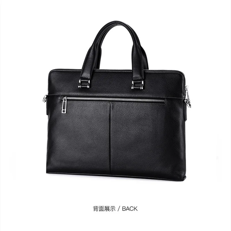 Business Genuine Leather Briefcase Men 14-Inch Lapt Bag Large Capacity Handbag Cowhide Leather Shoulder Bag Male Crossbody Bag