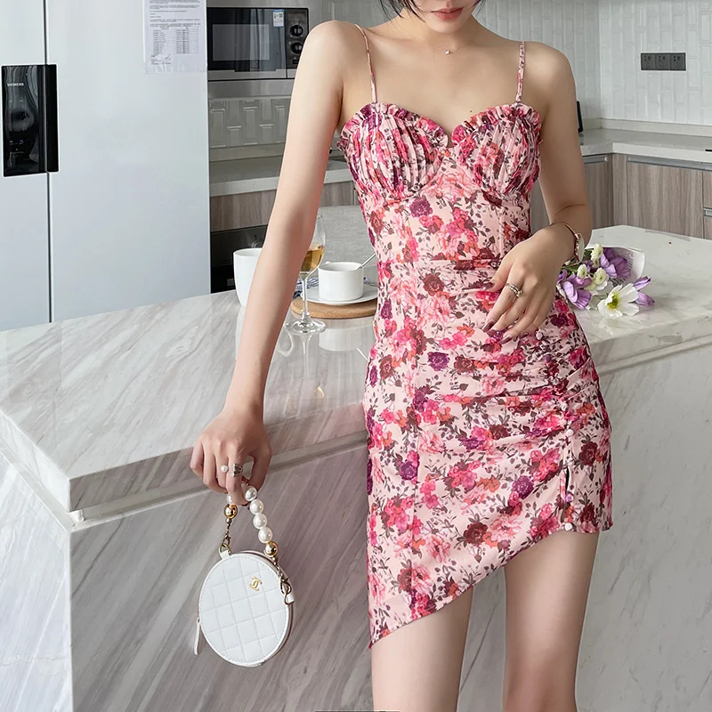 

Женское винтажное платье с цветочным принтом, платье с рукавами-фонариками и юбкой на бретелях в стиле бохо, сексуальное платье для лета