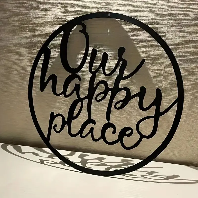 

1pc Our Happy Place Metal Wall Sign, Metal Wall Hanging Art Outdoor Plaque Wall Decor Sign, Lettering Metal Home Sign For Home L