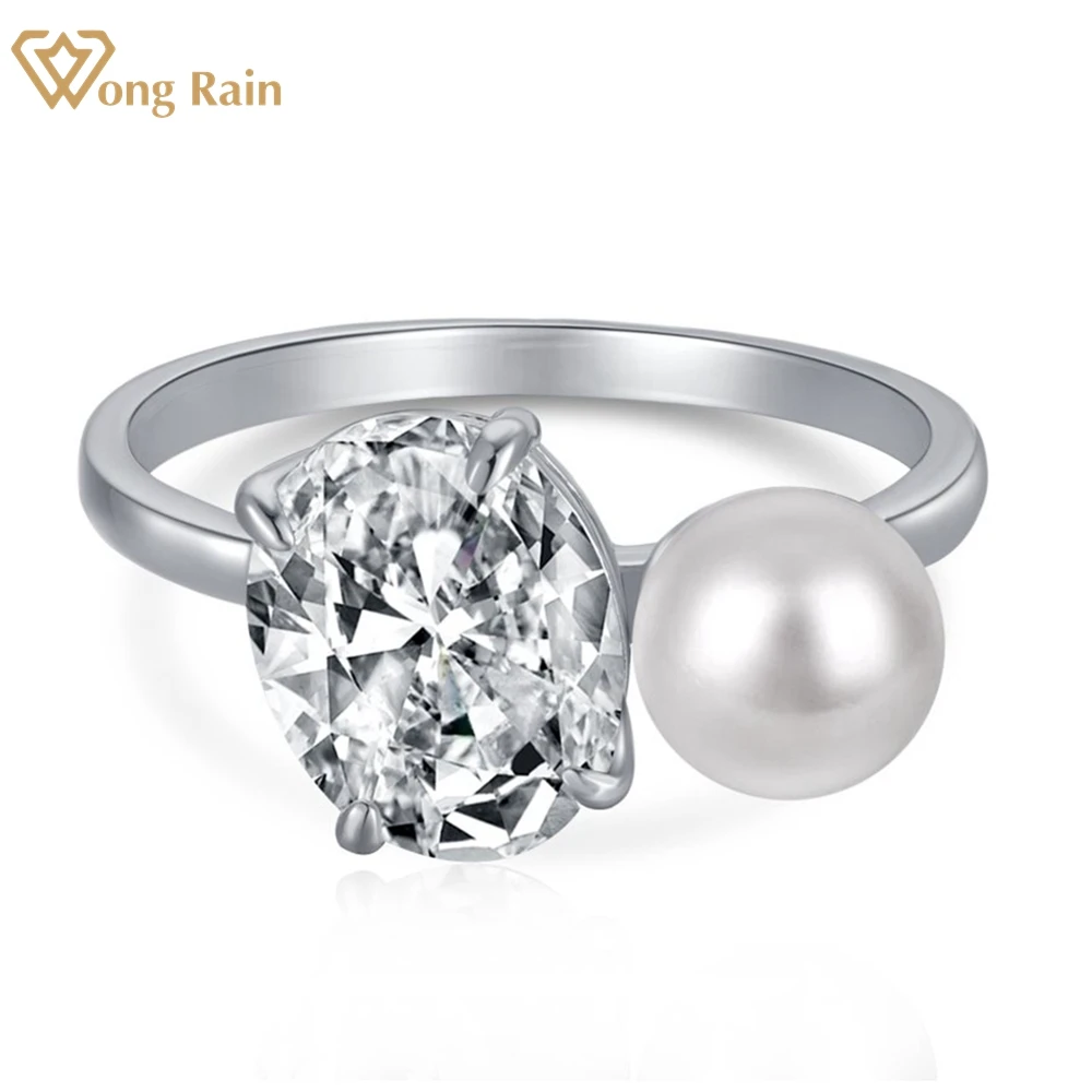 

Wong Rain 100% 925 Sterling Silver Oval Created Moissanite Pearl Gemstone Ring For Women Fine Jewelry Wedding Engagement Rings