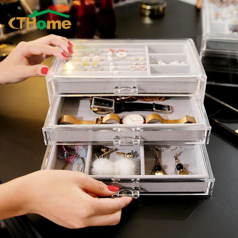 

Jewelry Storage Box Drawer Type Shelf Fashion Flannelette Jewelry Ring Display Cosmetics Organizer Jewelry Storage Case Showcase