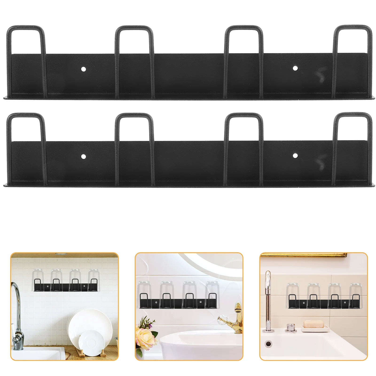 

2pcs Wall Mounted No Punching Cup Storage Stand Metal Cup Drying Holder Stand