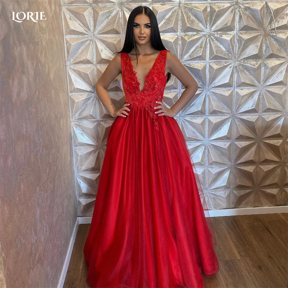 

Блестящие вечерние платья LORIE с глубоким V-образным вырезом, кружевные трапециевидные деловые платья знаменитостей Саудовской Аравии
