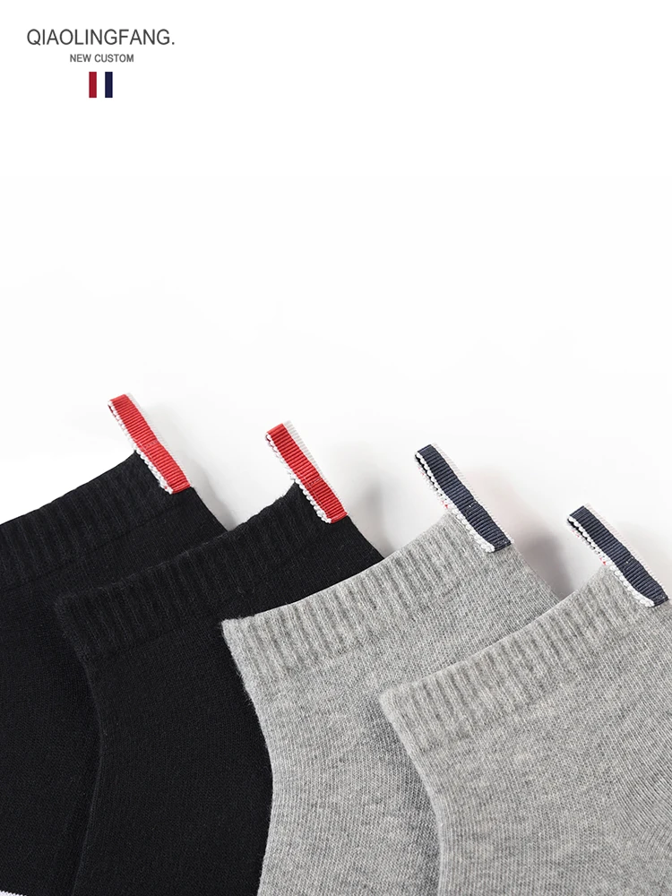 6 pairs of TB short socks pure cotton men and women couple shallow striped webbing short tube tide brand socks