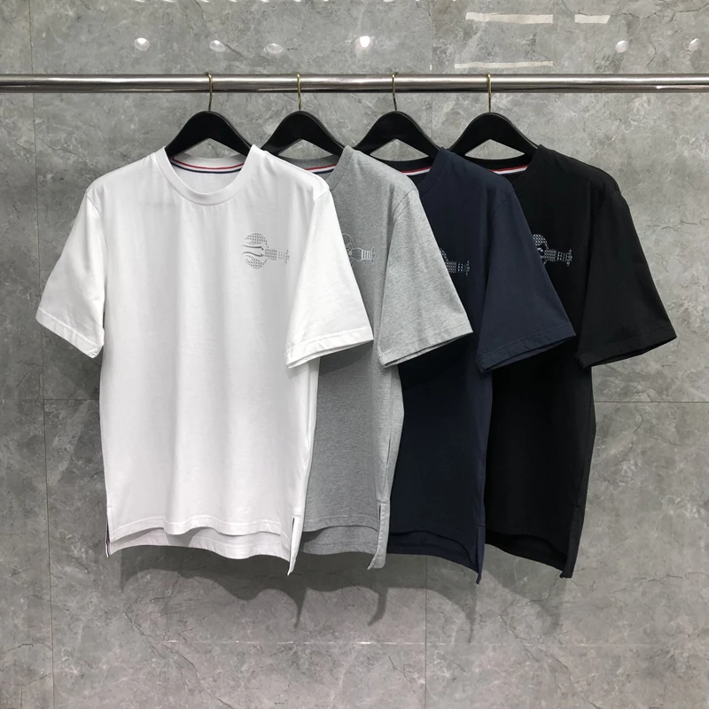 

TB THOM Men's T-shirt Lobster Embroidery Letter Print Stylish Cotton Top High Quality Couple Cotton Outfit Summer Silm-fit Shirt