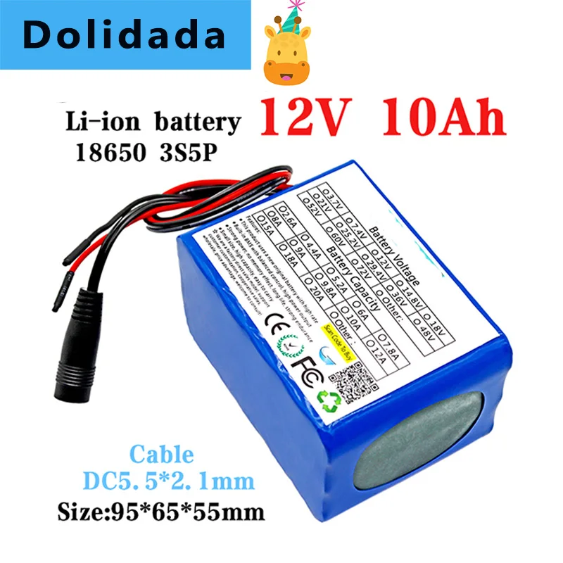 Перезаряжаемый литиевый аккумулятор 3S5P 12В 10Ah BMS 18650, широко используется: светодиодные дорожные знаки 12В, Электрическое Медицинское оборудо...