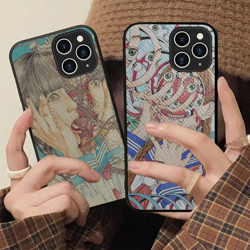 

shintaro kago Horror cartoons Phone Case Hard Leather Case for iPhone 11 12 13 Mini Pro Max 8 7 Plus SE 2020 X XR XS Coque