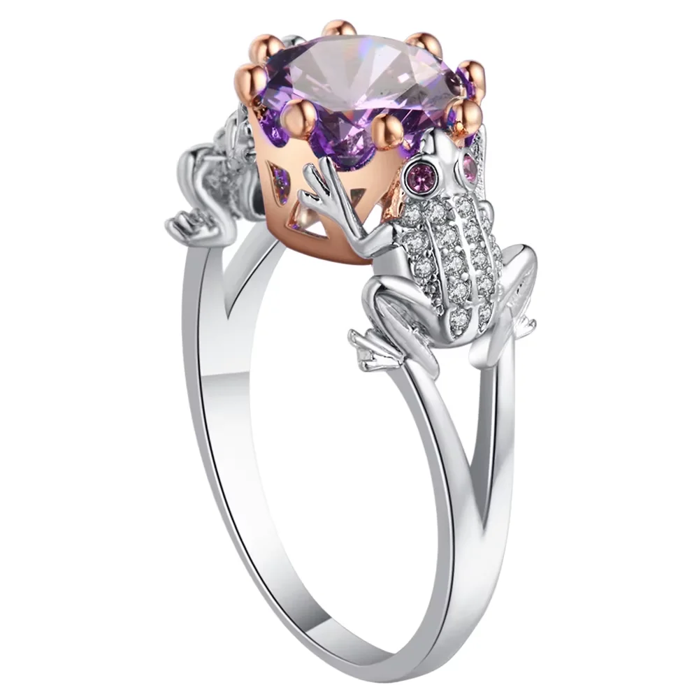 Женское кольцо в форме лягушки принца летнее ювелирное изделие с фиолетовыми