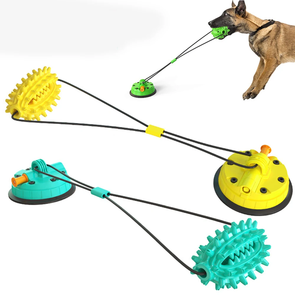 

Dog Chew Double Suction Cup Tug of War Toy Pet Aggressive Chewers Rope Puzzle Toothbrush Molar Bite Interactive Squeaky Toys