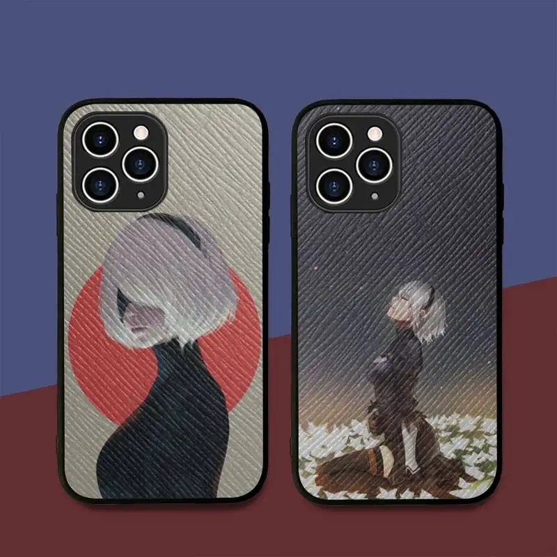 

FHNBLJ Anime Nier Automata Phone Case Hard Leather Case for iPhone 11 12 13 Mini Pro Max 8 7 Plus SE 2020 X XR XS Coque