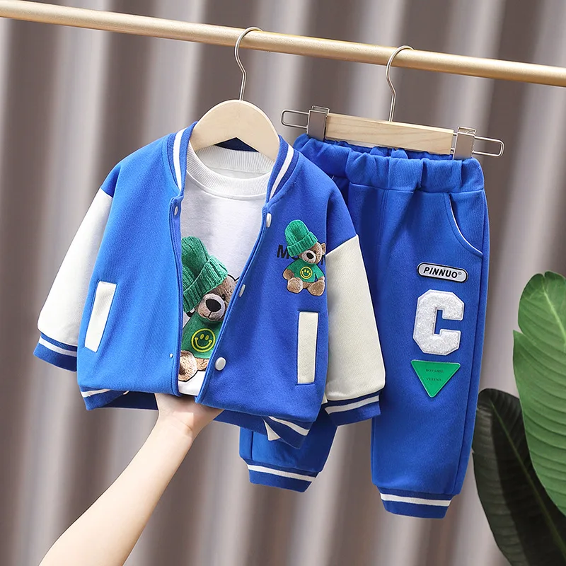 Купи Baby Girls Boys Clothes Sets 2023 Spring Autumn Children Baseball Outfits Infant Cartoon Bear Jacket Kids Sportswear 3Pcs Suit за 2,168 рублей в магазине AliExpress