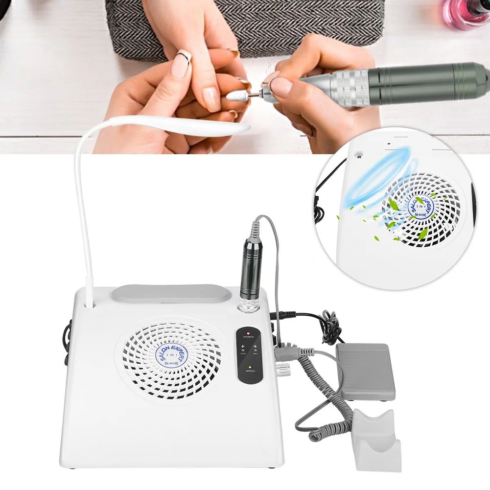 3In1 Electric Nail Apparatus Grind Polishing Drill Dust Collector Manicure Machine Wth LED Desk Lamp 6 Nail Drill Head Foot Care