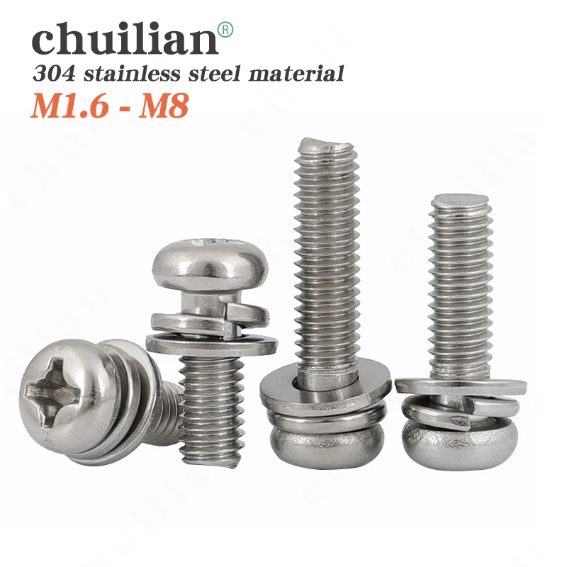 

M1.6 M2 M2.5 M3 M4 M5 M6 M8 304 Stainless Steel Cross Round Phillips Pan Head SEM Screw Flat Washer Spring Gasket Assemble Bolt