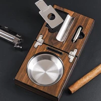 cigar ashtray cuba portable foldable solid wood stainless steel cigar cutter hole opener bracket set travel