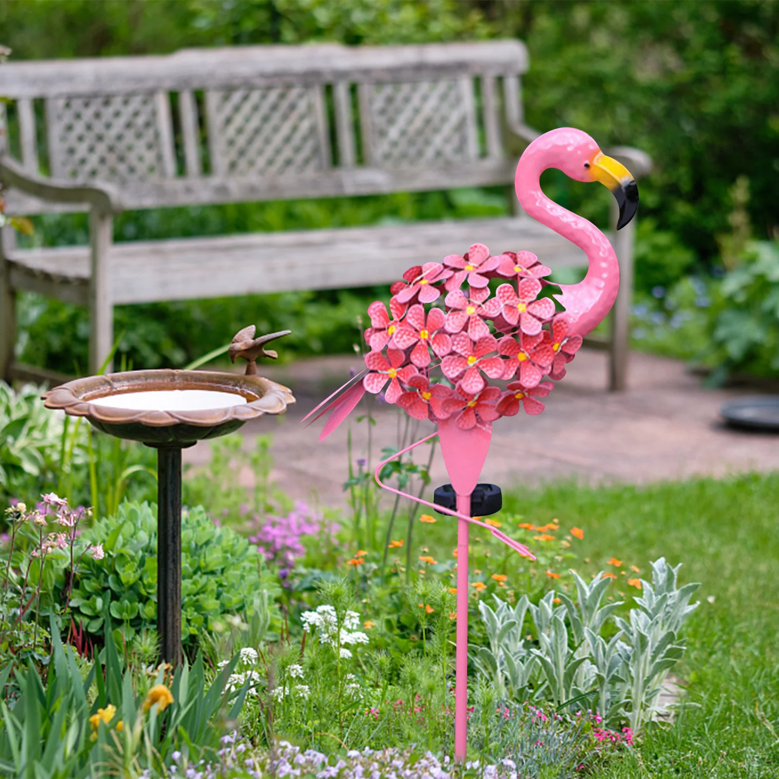 

2022 Light Garden Solar Lights Outdoor Solar Powered Flamingo Stake Lights Metal Flamingo Decorative Lights Weatherproof Pink