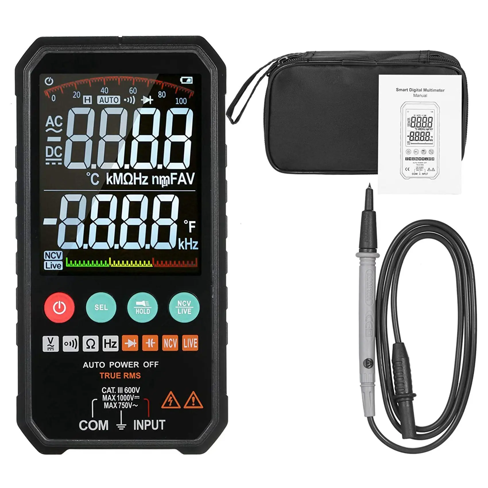 

Digital Multimeter 6000 Counts True RMS AC/DC Voltage Resistance Capacitance Frequency Continuity Diode NCV Test FY107B