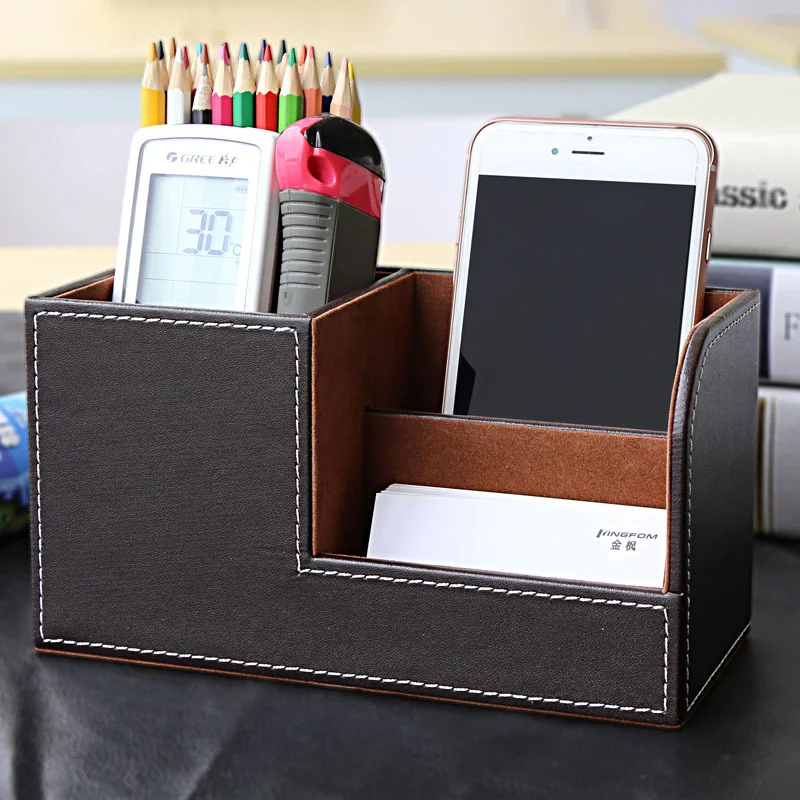

Leather Desk Organizer for Case Cord Management Sorter Storage for Cable Glasses Jewelry Watches Desktop Home Office 3 Slots