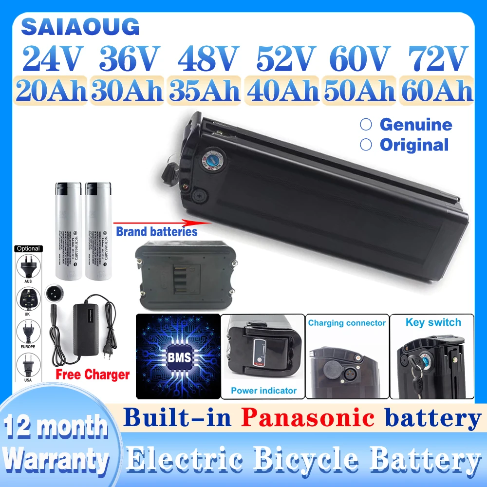 36V48V литиевая батарея Titanate Frame Fahrrad 60V Silver Fish E Bike Akku Accu Электрический велосипед 1500W