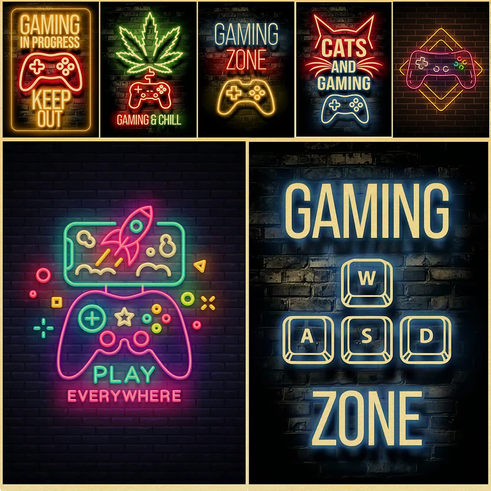 

Неоновый постер из крафт-бумаги в стиле ретро для спящей игры, домашняя игровая комната, украшение для детской комнаты, коллекционная карти...