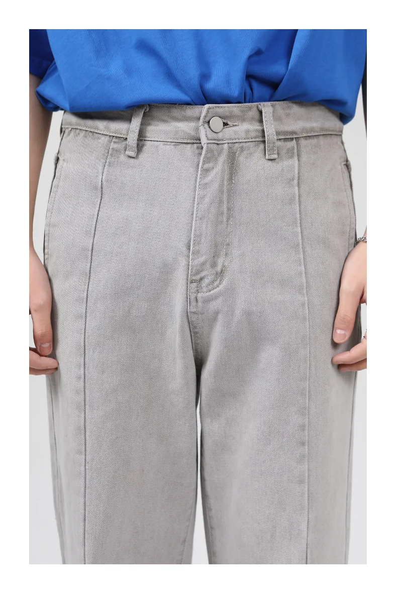 Four Seasons Men's Grey Distressed Straight Loose Slit Casual Jeans Men's Men's Wide Leg Pants Fashion Streetwear Ins Hot Sale