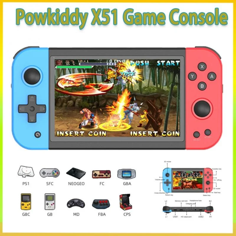 X51 5.0-inch IPS 800*480 Screen Retro Handheld Game Console Supports HD Output Multiplayer Children's Gifts New 2022 Genuine
