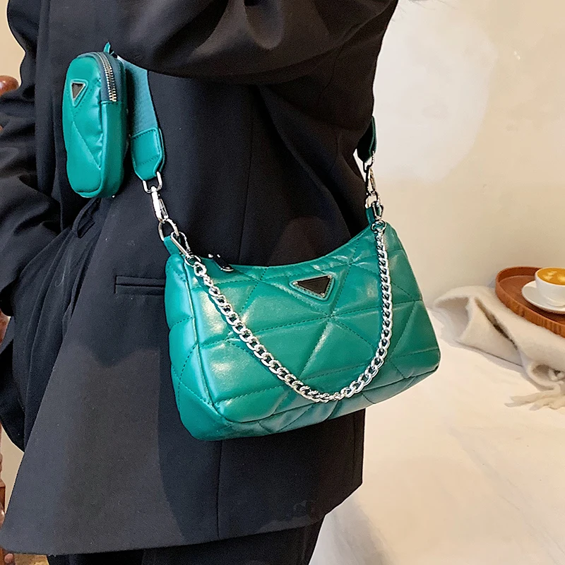 

Quilted Women's Luxury Designer Small PU Leather Crossbody Bags Female Handbags Two In One Shoulder Bags Lady 2022 New Brand
