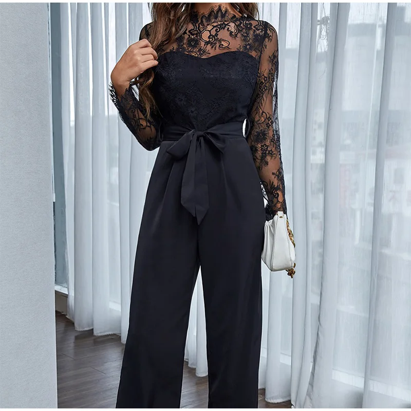 

Женский кружевной комбинезон, лоскутный комбинезон с воротником-стойкой, весенние Комбинезоны на шнуровке, 2022