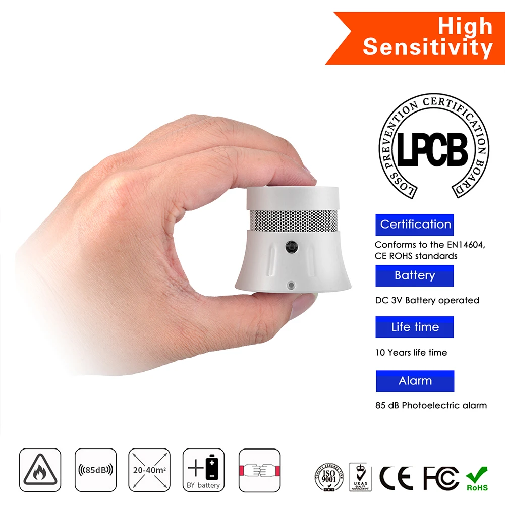 

Smoke Detector Sensor Alarm High Sensitivity Fire Alarm Sensor Remote Monitoring Security Protection for Indoor Home