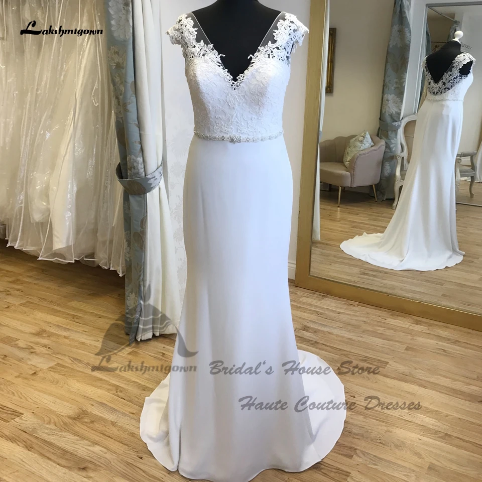 

Lakshmigown Maxi Mermaid Wedding Dress V neck 2022 Elegant Bridal Boho Chiffon Long Beach Wedding Dresses Vestidos Largos